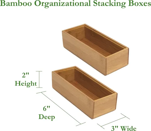 Vista 2 de Lipper International 8180S Caja organizadora de cajones apilables de madera de bambú, 3 x 6 pulgadas, juego de 2