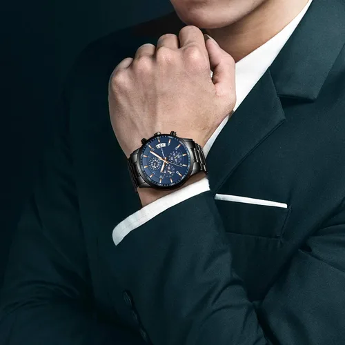 Vista 5 de CRRJU - Reloj de pulsera de acero inoxidable para hombre resistente al agua cronógrafo correa de acero inoxidable