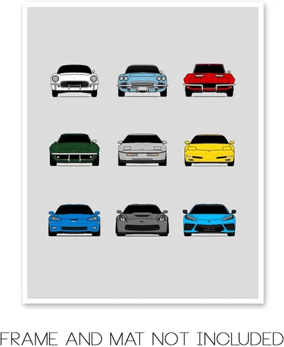 Vista 2 de Custom Car Posters Póster hecho a mano compatible con Chevy Corvette Generations e impresión de C1 C2 C3 C4 C5 C6 C7 C8 – Multi, impresión metálica