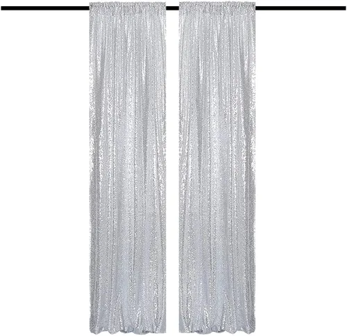 Vista 42 de Cortinas de Fondo de Lentejuelas Negras Cortinas Brillantes con Purpurina 2FTx8FT 2 Paneles para Decoraciones de Bodas Fiestas de Cumpleaños