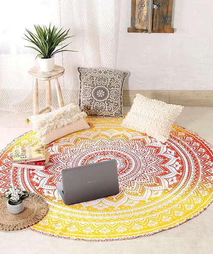 Vista 19 de raajsee Tapiz de Playa Redondo Turquesa Hippie/Boho Manta de Playa Mandala/Manta de Algodón Indio - Mantel Redondo/Decoración del Hogar/Alfombra