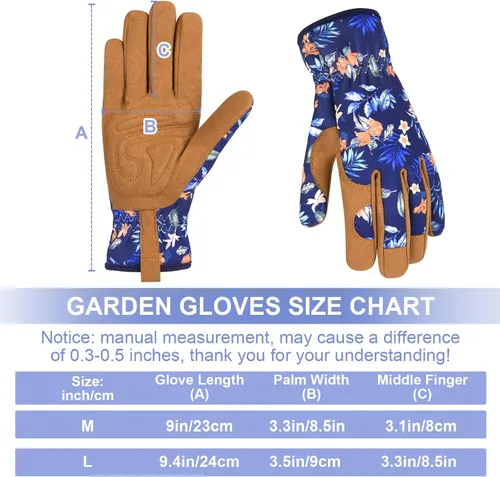 Vista 6 de Guantes de jardinería para mujeres, guantes de cuero para trabajo en jardín, a prueba de espinas, sin perforación, para cavar, plantar y podar