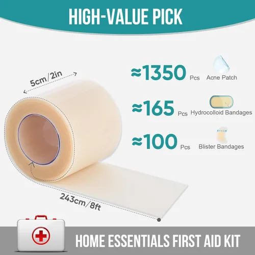 Vista 2 de Rollo hidrocoloide para el cuidado de heridas, cinta de parche de espinillas con autoadhesivo, vendajes para úlceras de cama, altamente absorbente