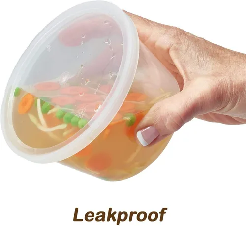 Vista 2 de Contenedores de delicatessen con tapas de 16 onzas – Vasos desechables a prueba de fugas para almacenamiento de alimentos – Recipientes