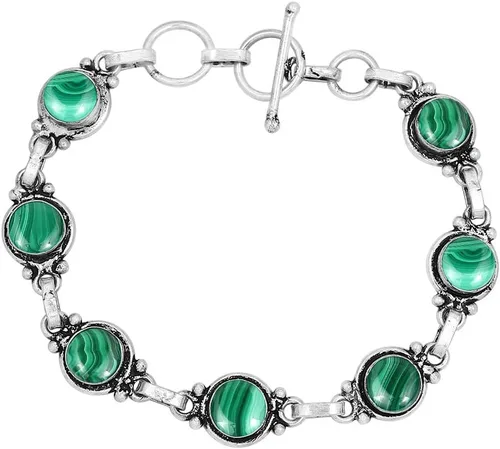 Vista 98 de Round Shape Natural & Synthetic Gemstones Silver Plated Bracelets for Women - Vintage Bohemian Style Handmade Birthstone Adjustable Link Bracelet