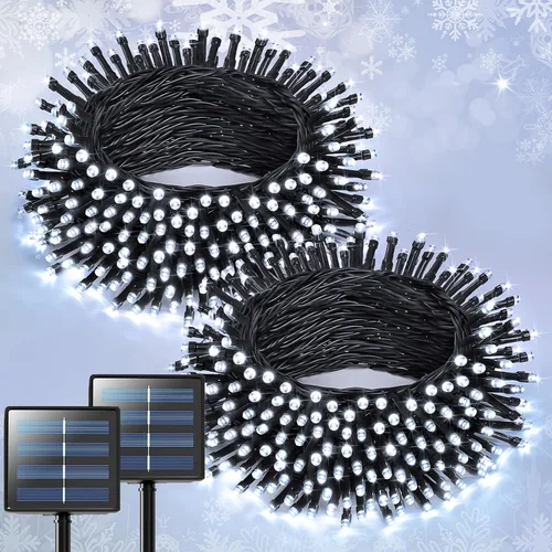 Vista 46 de JMEXSUSS - Paquete de 2, luces solares de Navidad cálidas y multicolor para exteriores, cada una con 100 LED, 10 metros, luces solares impermeables