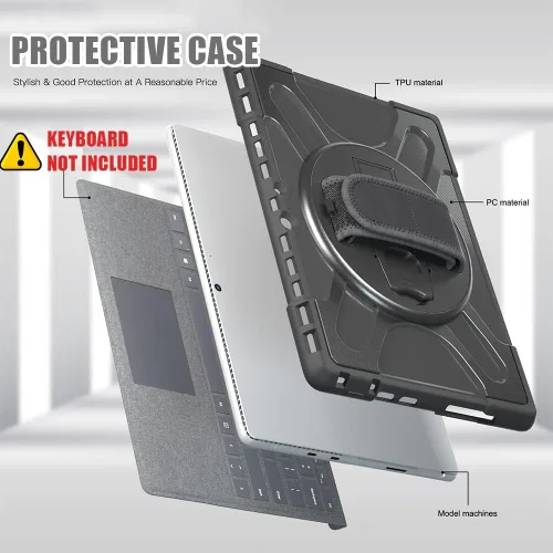 Vista 8 de ZenRich Funda Surface Pro 8 13 pulgadas 2021, zenrich Funda Resistente para Surface Pro 8 con Soporte de Pata Giratoria de 360 Grados y Correa