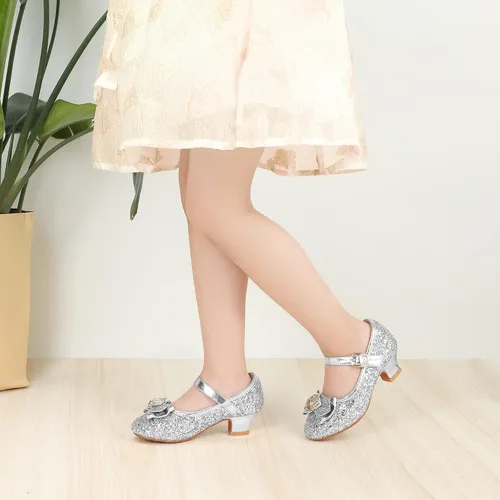 Vista 2 de PANDANINJIA Zapatos de vestir para niñas, zapatos Mary Jane para niñas, tacones bajos para niñas pequeñas, flores, boda, fiesta, escuela
