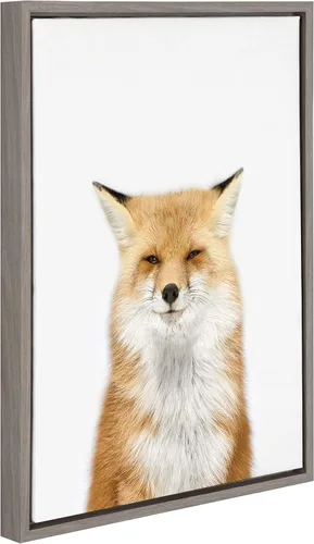 Vista 2 de Kate and Laurel Sylvie Studio Fox - Lienzo enmarcado para pared, diseño de zorro de Amy Peterson, 18 x 24 pulgadas, gris