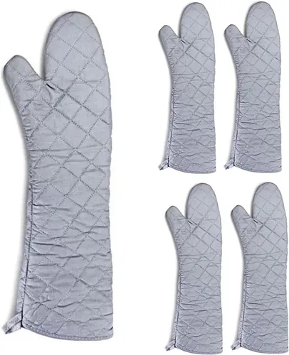 Vista 8 de Manoplas extralargas para horno, resistentes al calor, con forro de algodón, guantes gruesos para cocina, servicio de alimentos y alimentos