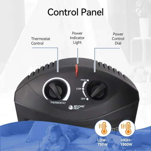 Vista 4 de BEYOND HEAT Calentador de torre radiante infrarrojo de cuarzo eléctrico de 1500 W, calentador de espacio portátil con protección contra vuelco