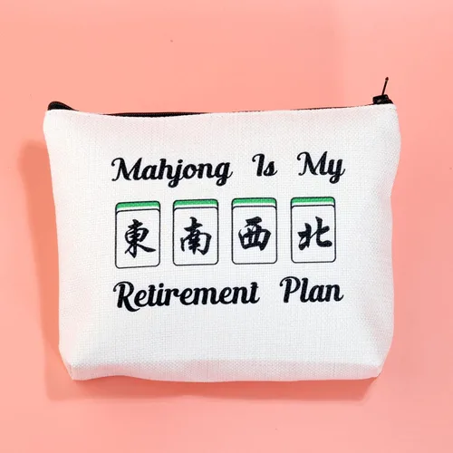 Vista 3 de JXGZSO Novedad Mahjong Cosméticos Bolsa Mahjong Amante Regalo Mahjong is My Retirement Plan Board Game Zipper Purse Gift Lucky Mahjong Player