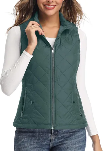 Vista 18 de LONGKING Chaleco de mujer, cuello alto, ligero, con cremallera, acolchado para mujer Rosa