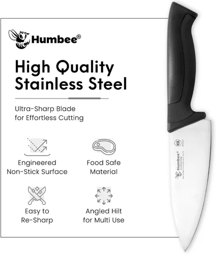 Vista 5 de Cuchillo de chef de 6 pulgadas, hoja de acero inoxidable de alto carbono certificada NSF – Mango ergonómico codificado por colores, cuchillo de Negro