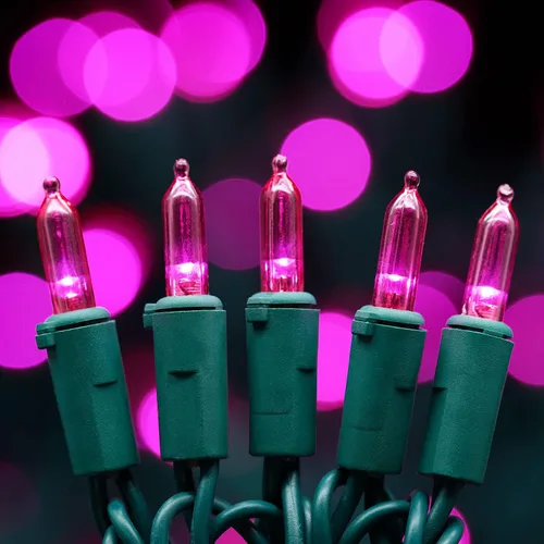 Vista 5 de YULETIME Juego de 200 luces LED de Navidad color rosa, cable verde de 66 pies, certificado UL, grado comercial, juego de luces navideñas (rosa)
