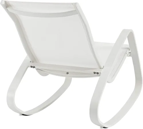Vista 4 de Modway Traveler - Silla mecedora de malla de aluminio para patio al aire libre en blanco y blanco
