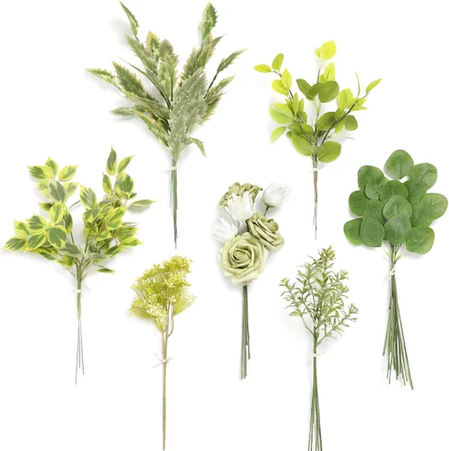 Vista 10 de Serra Flora - Juego de tallos de vegetación artificial en caja, (paquete de 44 piezas) con 7 tipos de relleno de vegetación artificial para ramos