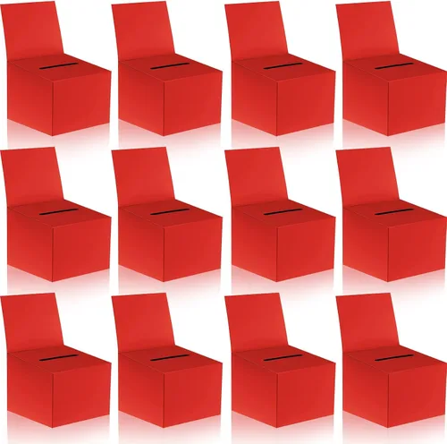 Vista 8 de Paquete de 12 cajas de sugerencias para rifas con ranura, cajas de cartón de 6.5 x 4.5 x 4.5 pulgadas con ranura para boletos y cabecera extraíble