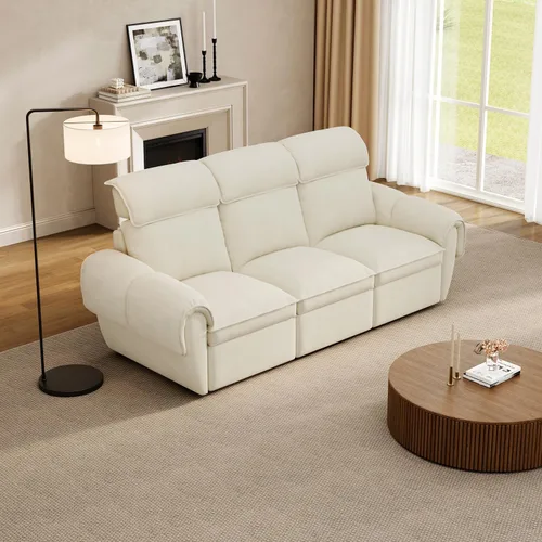 Vista 25 de ALIVING Sofá modular seccional, sofá reclinable de 3 plazas para sala de estar, blanco roto Blanco hueso