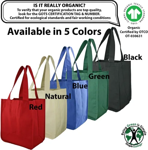 Vista 3 de Simple Ecology Bolsa de compras reutilizable de algodón orgánico; fundas para botellas, soporte inferior rígido (diseño actualizado)