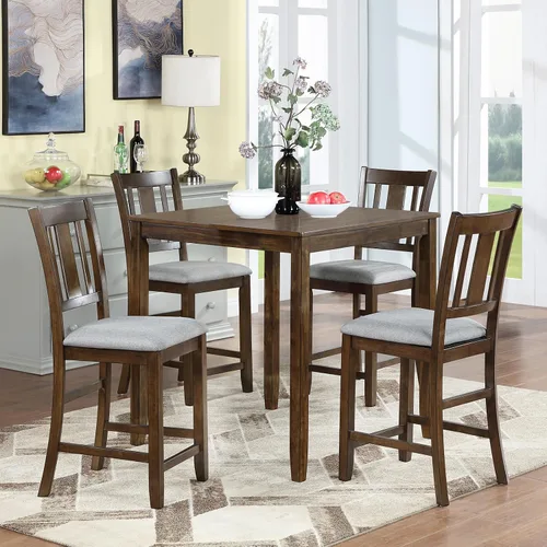 Vista 11 de Juego de mesa de comedor de 5 piezas para 4, juego de mesa de comedor cuadrada de madera maciza, juego de mesa de cocina con mesa cuadrada y 4