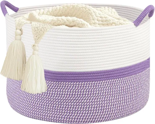 Vista 10 de Cesta de Lavandería Grande, Cesta de Ropa Sucia, Cesta de Almacenamiento de Cuerda de Algodón de 15''x18'' con Asas, cesta para bebé, Almacenamiento