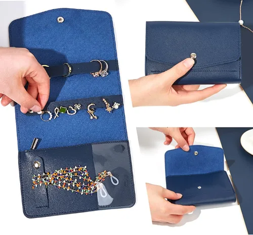 Vista 2 de SUQMZAK Organizador de joyas rollo de joyería plegable para almacenamiento diario o viajes adecuado para anillos collares aretes pulseras mini