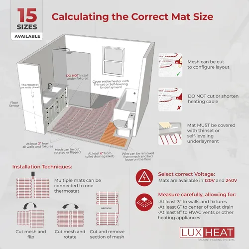 Vista 6 de LuxHeat Kit de tapete de calefacción de suelo radiante eléctrico de 35 pies cuadrados - Sistema de calefacción por suelo radiante de 240 V - Sistema
