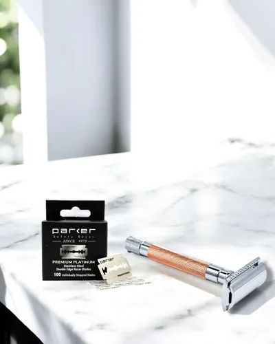 Vista 2 de Parker Premium Platinum - Cuchillas de afeitar de seguridad de doble filo, paquete de 100 unidades, acero sueco, revestimiento de platino, tungsteno