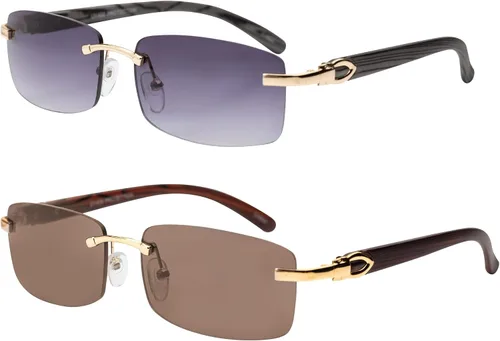 Vista 9 de Gafas de sol de aviador Elite Slim sin montura, rectangulares, metal y madera Paquete de 2: negro-humo