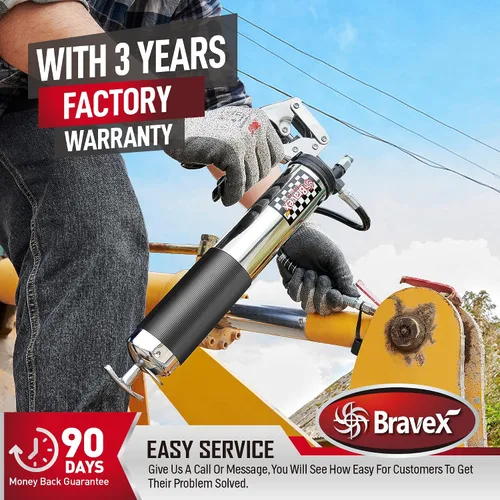 Vista 6 de Bravex - Pistola engrasadora profesional resistente con agarre de pistola, 6000 PSI - Manguera flexible de 457 mm