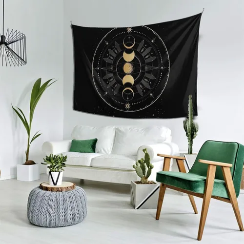 Vista 9 de Rqwaaed Tapiz Wicca Wicca de 60 x 40 pulgadas, diseño de luna pagana, para colgar en la pared, para dormitorio, fiesta, decoración del hogar