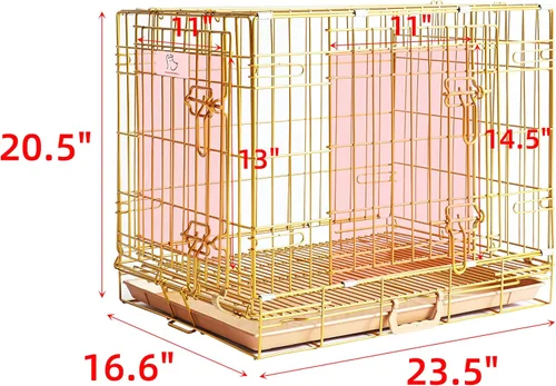 Vista 2 de HOMEY PET 61 cm Caja para perros de diseño plegable de color dorado para cachorros Ertra de tamaño pequeño con rejilla de suelo extraíble y bandeja