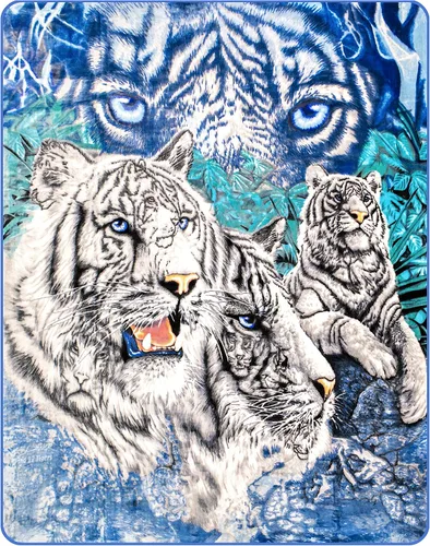 Vista 2 de Signature Collection 12 White Tigers - Manta de visón oculto tamaño Queen
