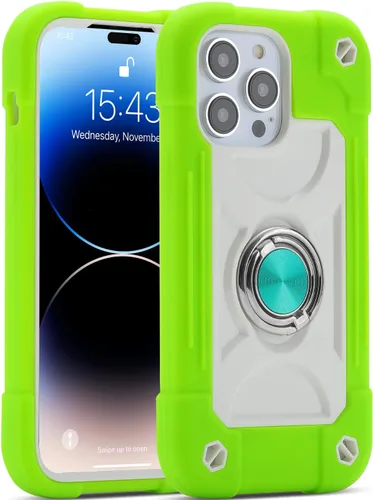 Vista 60 de MARKILL Funda compatible con iPhone 14 Pro de 6.1 pulgadas con soporte de anillo integrado, protección contra caídas de grado militar, carcasa Palta