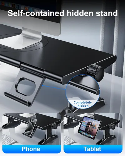 Vista 5 de Soporte elevador para monitor de computadora para escritorio con carga de concentrador USB, estación de acoplamiento USB C de 30 W/5 Gbps