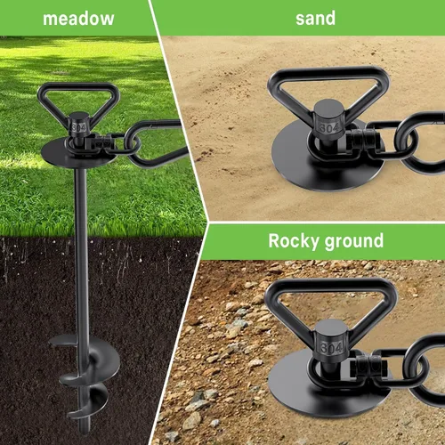 Vista 6 de TOMBABY Estaca de amarre para perros - Resistente de acero inoxidable 304, corredor para perros, anclaje de suelo con giro de 360° y antienredos