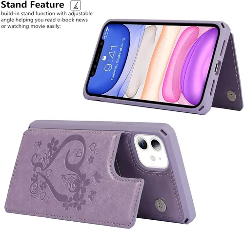 Vista 13 de iCoverCase Funda compatible con iPhone 11 con tarjetero para mujer, bloqueo RFID en relieve, piel sintética con correa de muñeca de 6.1 pulgadas
