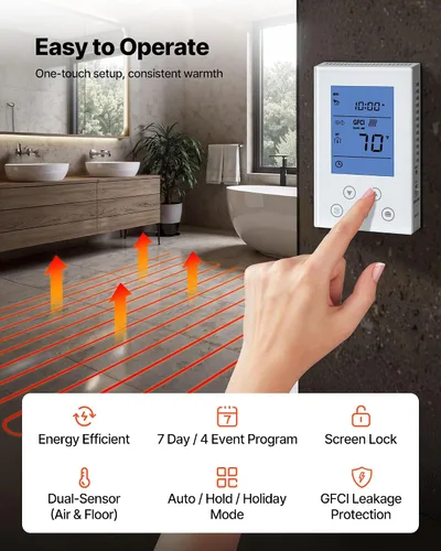 Vista 4 de VEVOR Sistema de calefacción de suelo radiante eléctrico de 50 pies cuadrados, sistema de suelo radiante eléctrico de 120 V, con membrana