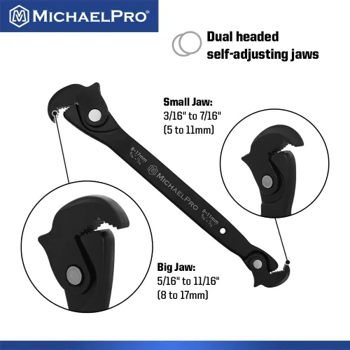 Vista 2 de MichaelPro Llave de Ajuste Automático de Tamaño 3/16" a 11/16", "MP001229", "Negro