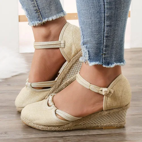 Vista 3 de AMDBEL Sandalias de verano para mujer 2023, sandalias de cuña para mujer, alpargatas con puntera abierta, tacones altos, sandalias de playa