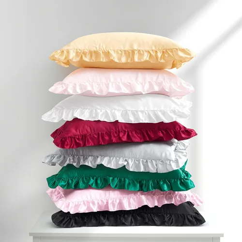 Vista 8 de Fundas de almohada de satén negro con volantes para el cabello y la piel, juego de 2 fundas de almohada de seda negras de tamaño estándar con cierre