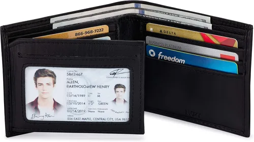 Vista 2 de NKPT Billetera plegable de cuero RFID premium para hombre Cuero de grano completo, protección RFID, Negro -, Minimalista