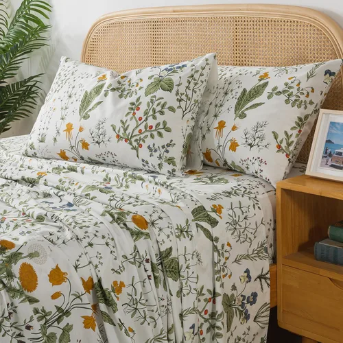 Vista 37 de Zusbest Juego de sábanas florales de 100 % algodón percal, color naranja y amarillo, juego de sábanas suaves y transpirables con diseño botánico
