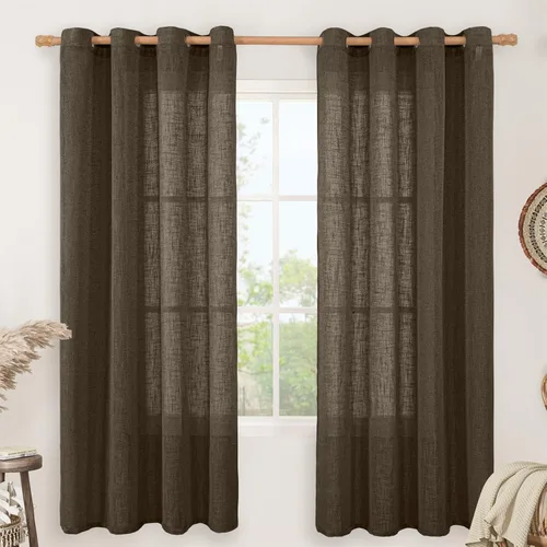 Vista 178 de LAMIT Cortinas de lino marrón caramelo para sala de estar, 84 pulgadas, de lino sintético, texturizado, filtrante de luz, paneles de privacidad