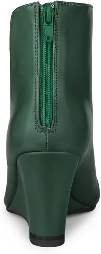 Vista 4 de Allegra K Botines de tacón de cuña con cremallera y punta puntiaguda para mujer