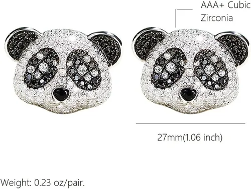 Vista 5 de Joyería de panda para mujer, aretes de panda de circonita cúbica, collar de panda, anillo de panda, joyería de panda
