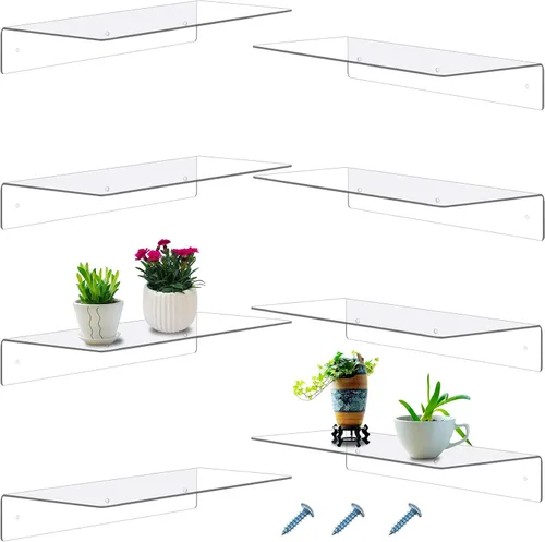 Vista 12 de Blulu 8 estantes flotantes de acrílico, estante invisible montado en la pared para libros, plantas, imágenes, maquillaje, discos, exhibición en sala