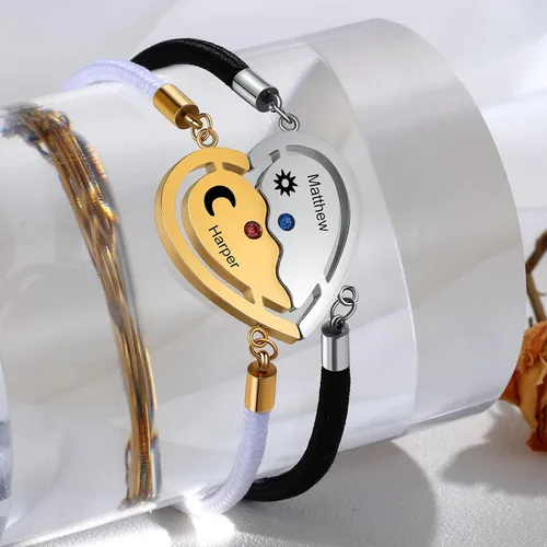Vista 6 de Pulseras personalizadas para parejas pulseras a juego para parejas novios y novias recién casados dulces relaciones pulseras personalizadas