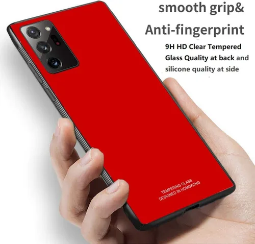 Vista 3 de Funda diseñada para Samsung Note 20 Ultra con vidrio templado de alta calidad en la parte posterior, anticaídas, color rojo